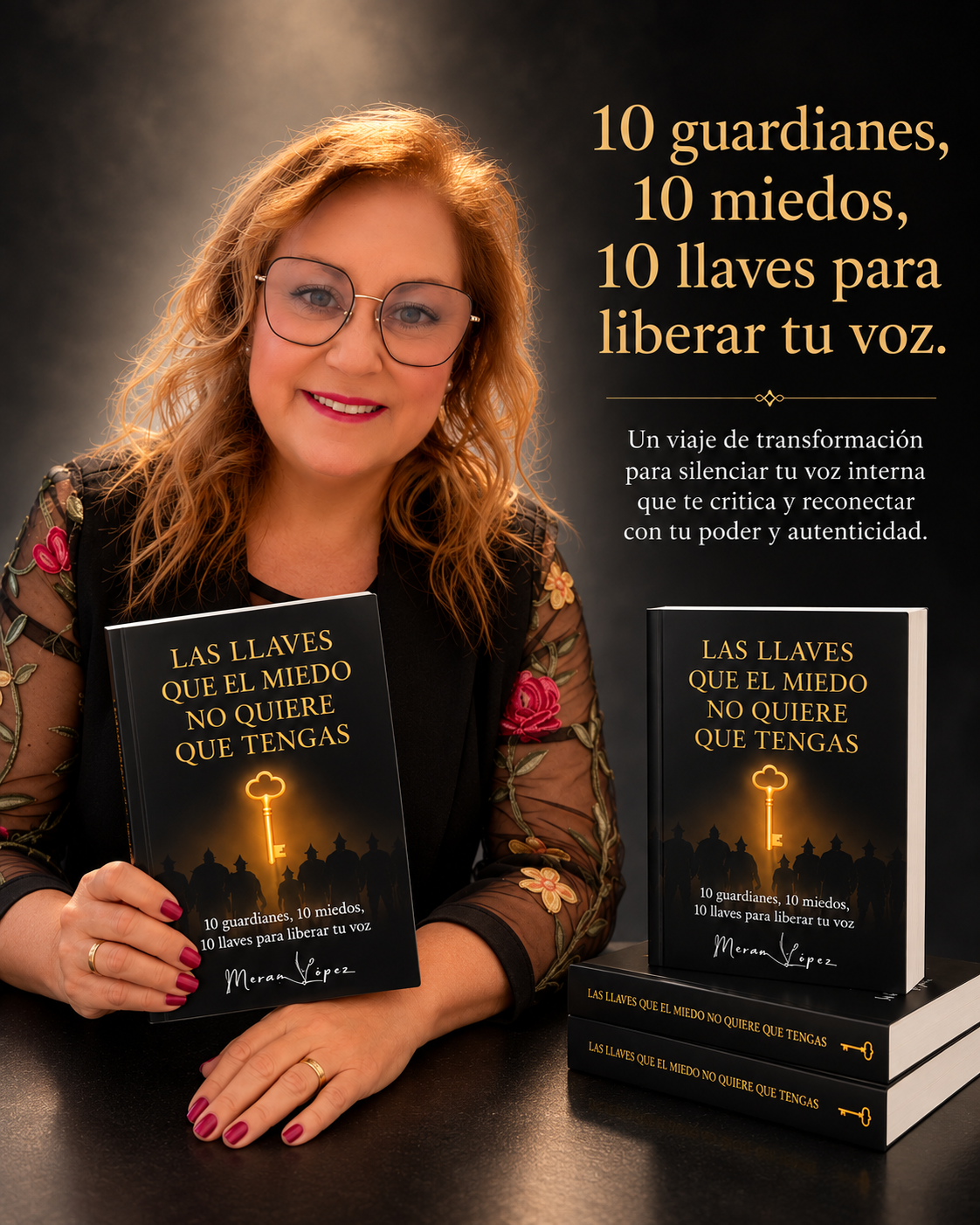 Merxe con el libro Las llaves que el miedo no quiere que tengas